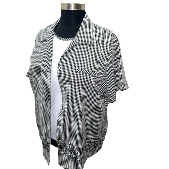 NWT Allison Daley 2 Piece Gingham Black & White 2 Piece Embroidered Top Set - Picture 4 of 7